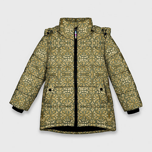 Зимняя куртка для девочки Средневековый лиственный узор / 3D-Черный – фото 1