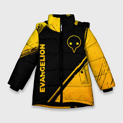Зимняя куртка для девочки Evangelion - gold gradient: надпись, символ
