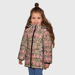 Куртка зимняя для девочки Переплетение из розовых цветов, цвет: 3D-черный — фото 2