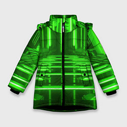 Куртка зимняя для девочки Зеленые световые объекты, цвет: 3D-черный