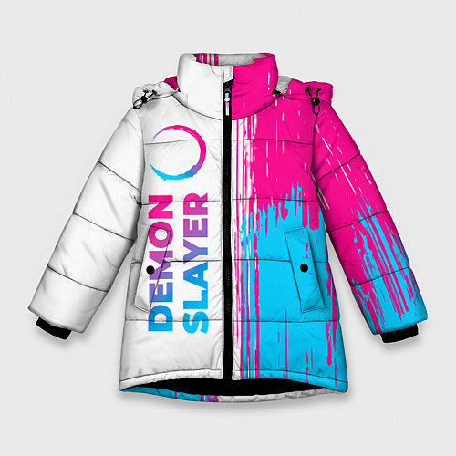 Зимняя куртка для девочки Demon Slayer neon gradient style: по-вертикали / 3D-Черный – фото 1