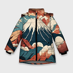 Куртка зимняя для девочки Ретро Фудзияма, цвет: 3D-светло-серый