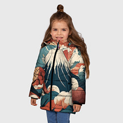 Куртка зимняя для девочки Ретро Фудзияма, цвет: 3D-светло-серый — фото 2