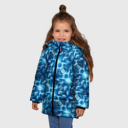 Куртка зимняя для девочки Светящиеся голубые цветы, цвет: 3D-черный — фото 2