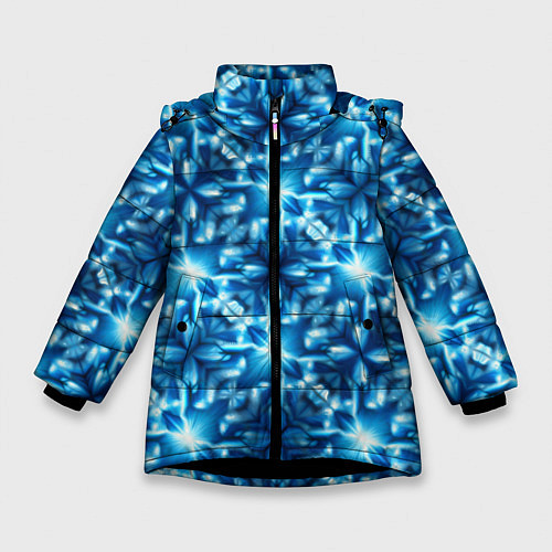 Зимняя куртка для девочки Светящиеся голубые цветы / 3D-Черный – фото 1