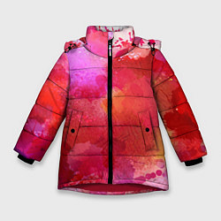 Куртка зимняя для девочки Брызги акварели на белом, цвет: 3D-красный