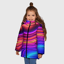 Куртка зимняя для девочки Яркие неоновые волны, цвет: 3D-светло-серый — фото 2