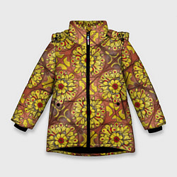 Куртка зимняя для девочки Желто-красные цветочки, цвет: 3D-черный