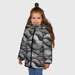 Куртка зимняя для девочки Черные и белые волны, цвет: 3D-светло-серый — фото 2