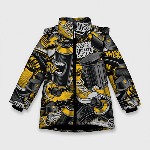 Зимняя куртка для девочки Кеды и граффити урбан стайл / 3D-Черный – фото 1