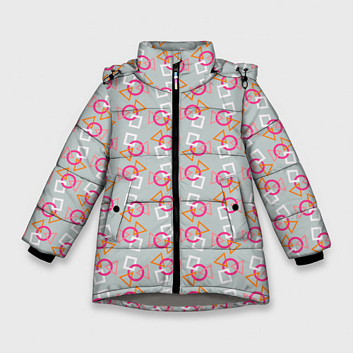 Зимняя куртка для девочки Яркая геометрия / 3D-Светло-серый – фото 1
