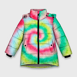 Куртка зимняя для девочки Тай дай клубничный, цвет: 3D-светло-серый