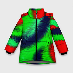 Куртка зимняя для девочки Красно-зеленый абстрактный узор, цвет: 3D-светло-серый
