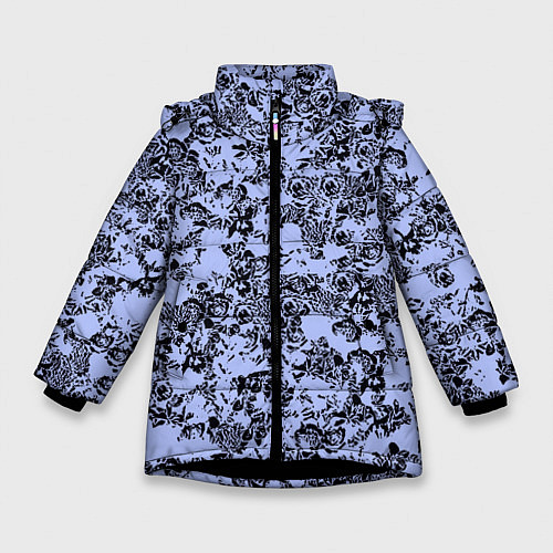 Зимняя куртка для девочки Цветочный принт сиреневый / 3D-Черный – фото 1