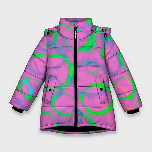 Зимняя куртка для девочки Тай дай розовый с зеленым / 3D-Черный – фото 1