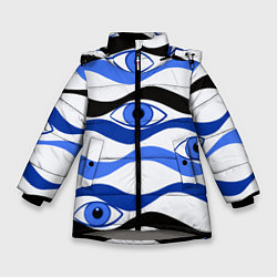 Куртка зимняя для девочки Глазки плывущие в голубых волнах, цвет: 3D-светло-серый