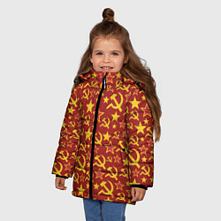 Куртка зимняя для девочки СССР Серп и Молот, цвет: 3D-черный — фото 2