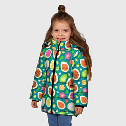 Куртка зимняя для девочки Текстура авокадо и цветы, цвет: 3D-красный — фото 2