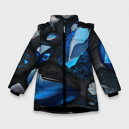 Зимняя куртка для девочки Красивые камни текстура - нейросеть / 3D-Черный – фото 1