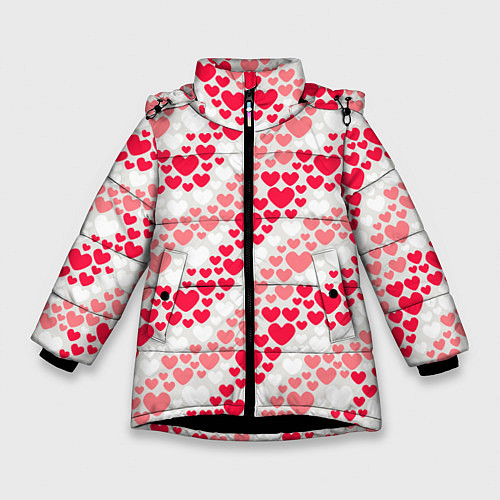 Зимняя куртка для девочки Волны Любви - сердечки / 3D-Черный – фото 1