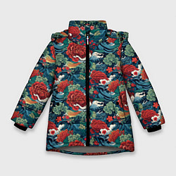 Куртка зимняя для девочки Рисунок Ирезуми Паттерн, цвет: 3D-светло-серый