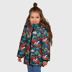 Куртка зимняя для девочки Рисунок Ирезуми Паттерн, цвет: 3D-красный — фото 2