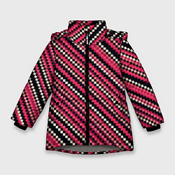 Куртка зимняя для девочки Полосы пиксели красный, цвет: 3D-светло-серый
