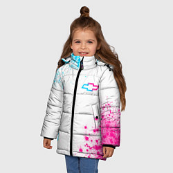 Куртка зимняя для девочки Chevrolet neon gradient style: надпись, символ, цвет: 3D-черный — фото 2