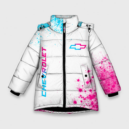 Зимняя куртка для девочки Chevrolet neon gradient style: надпись, символ / 3D-Черный – фото 1