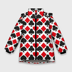 Куртка зимняя для девочки Масти карточные - символика, цвет: 3D-светло-серый