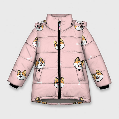 Зимняя куртка для девочки Pink corgi / 3D-Светло-серый – фото 1