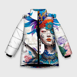 Куртка зимняя для девочки Japanese girl - irezumi - tattoo, цвет: 3D-черный