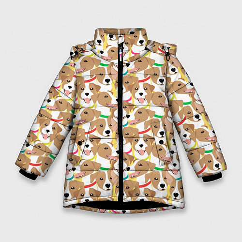 Зимняя куртка для девочки Джек рассел терьер в разноцветных ошейниках / 3D-Черный – фото 1