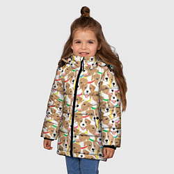 Куртка зимняя для девочки Джек рассел терьер в разноцветных ошейниках, цвет: 3D-красный — фото 2