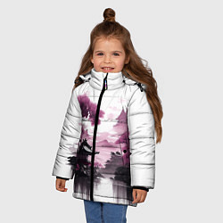 Куртка зимняя для девочки Японские мотивы - фиолетовый, цвет: 3D-светло-серый — фото 2