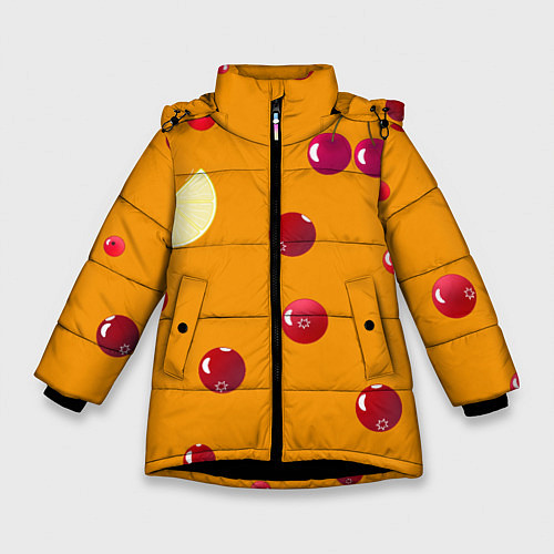 Зимняя куртка для девочки Ягоды и лимон, оранжевый фон / 3D-Черный – фото 1