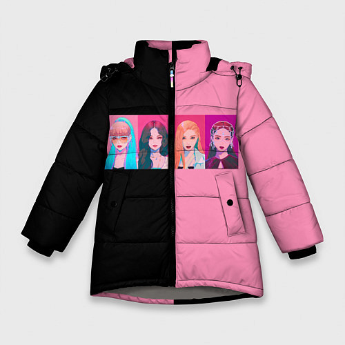 Зимняя куртка для девочки Группа Black pink на черно-розовом фоне / 3D-Светло-серый – фото 1