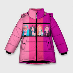 Куртка зимняя для девочки Группа Black pink на фоне оттенков розового, цвет: 3D-черный