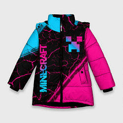 Куртка зимняя для девочки Minecraft - neon gradient: надпись, символ, цвет: 3D-черный