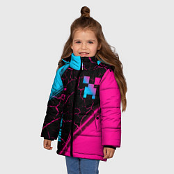 Куртка зимняя для девочки Minecraft - neon gradient: надпись, символ, цвет: 3D-черный — фото 2
