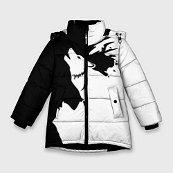 Куртка зимняя для девочки Волчий вой в горах, цвет: 3D-черный