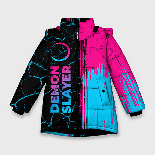 Зимняя куртка для девочки Demon Slayer - neon gradient: по-вертикали / 3D-Черный – фото 1