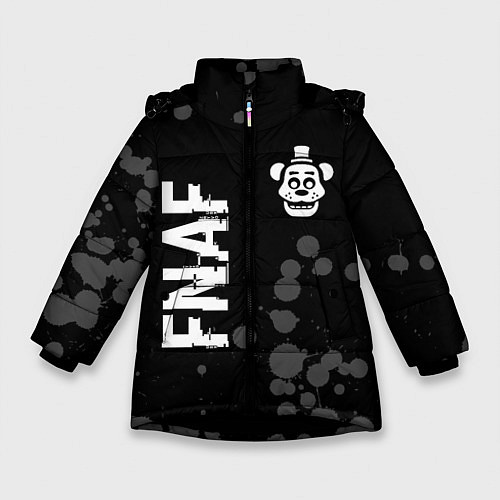 Зимняя куртка для девочки FNAF glitch на темном фоне: надпись, символ / 3D-Черный – фото 1