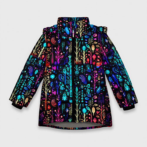 Зимняя куртка для девочки Флуоресцентные Цветы / 3D-Светло-серый – фото 1