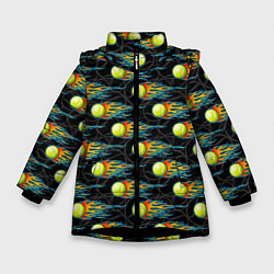 Куртка зимняя для девочки Мячики теннисные, цвет: 3D-черный