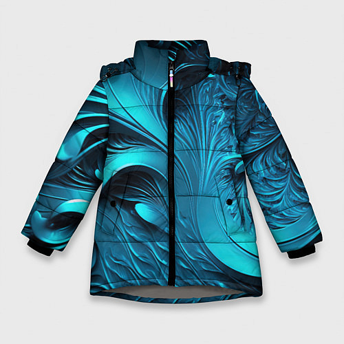 Зимняя куртка для девочки Неоновые объемные узоры / 3D-Светло-серый – фото 1