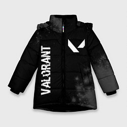 Зимняя куртка для девочки Valorant glitch на темном фоне: надпись, символ