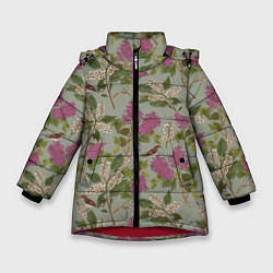 Куртка зимняя для девочки Мухоловки и сирень, цвет: 3D-красный