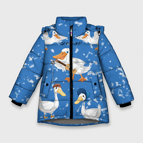 Зимняя куртка для девочки Белые гуси и утки / 3D-Светло-серый – фото 1