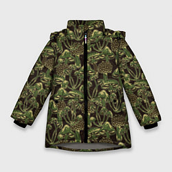 Куртка зимняя для девочки Магические грибы - камуфляж, цвет: 3D-светло-серый